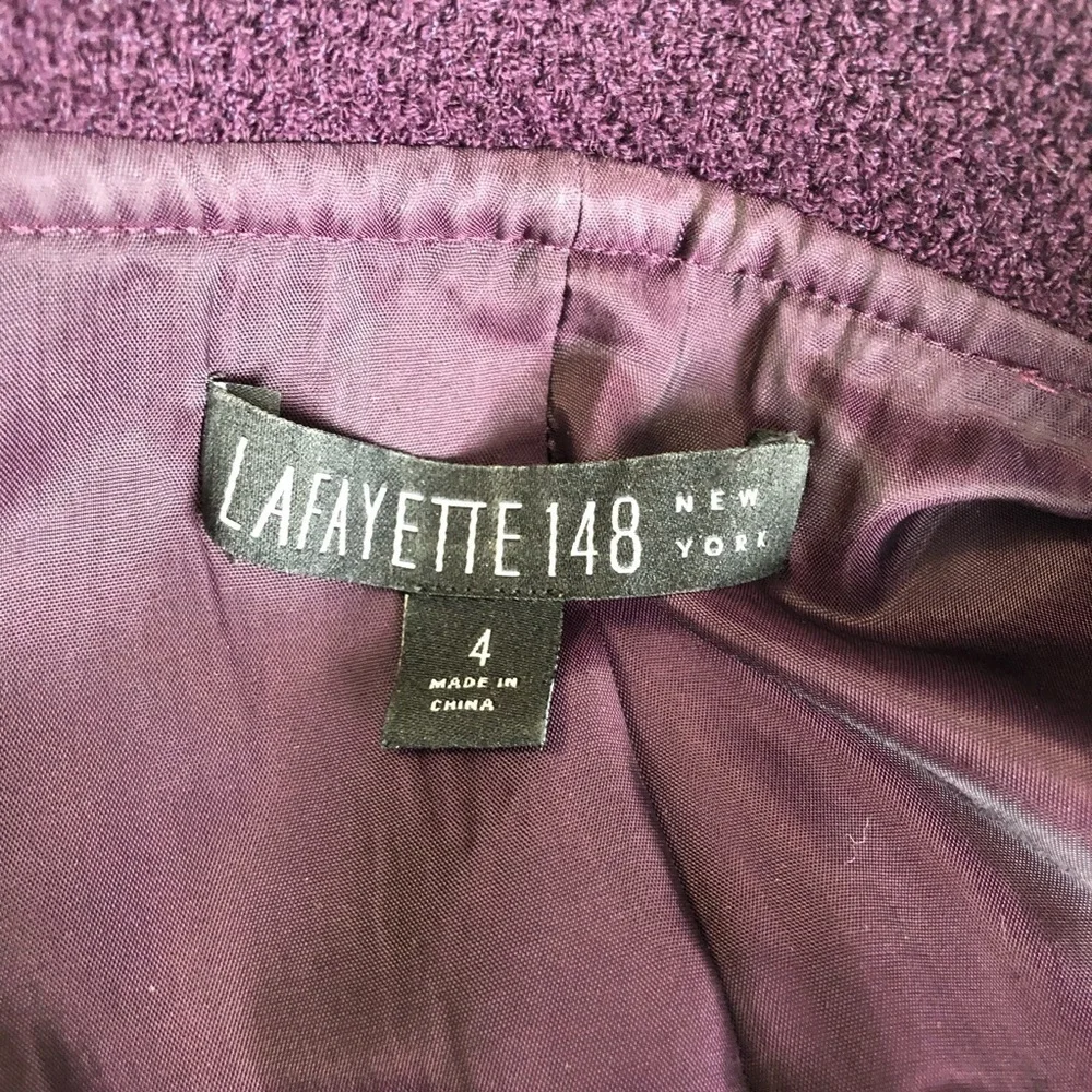 Lafayette 148 Blain Javanese Plum Wool Frayed Waterfall Blazer Jacket Size 4